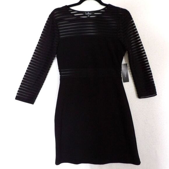 NWT Lulu's Perfect Striped Mesh Bodycon Black Lined Dress 251034 | Small - Picture 3 of 13
